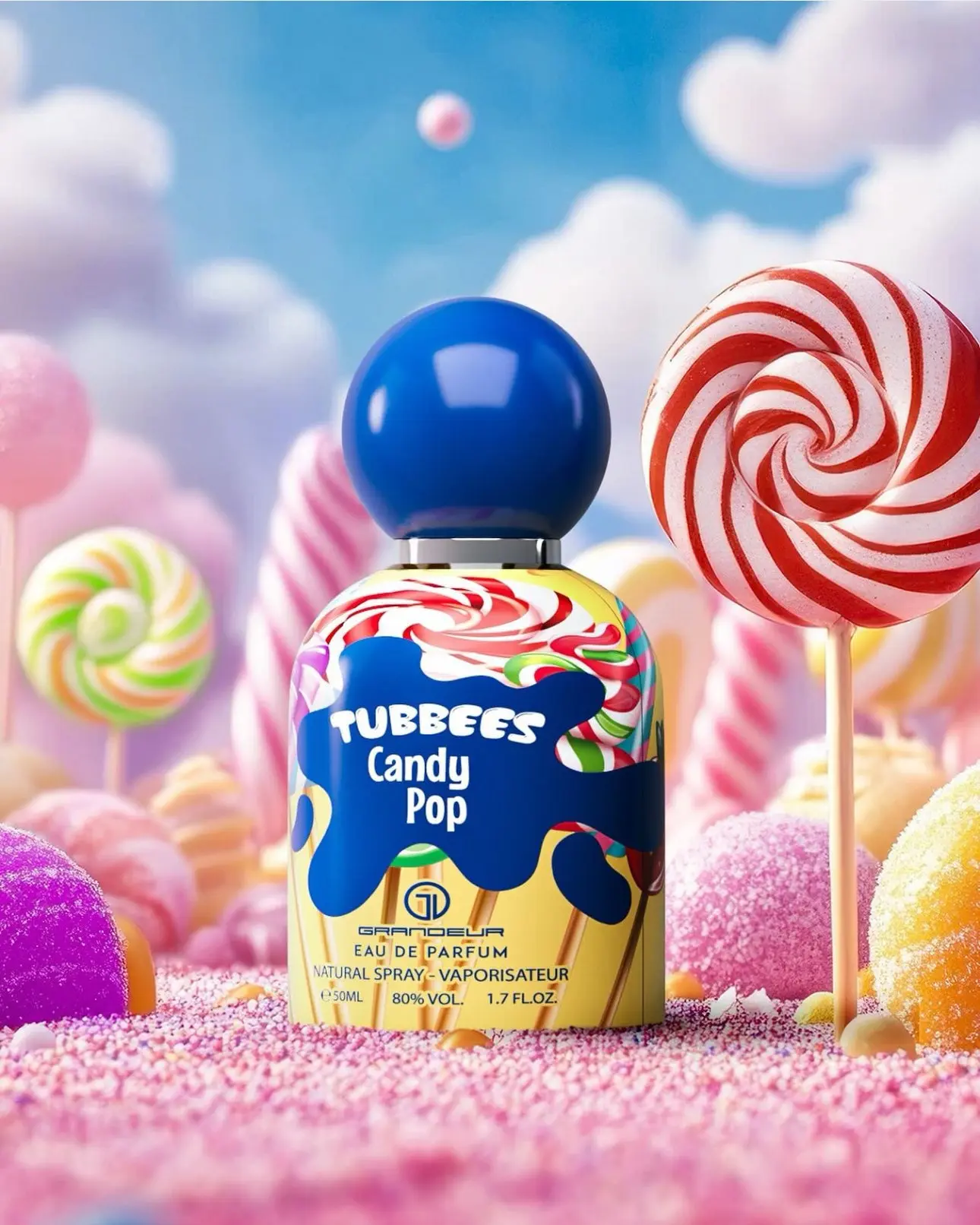 TUBBEES Candy Pop Unisex Kids Fragrance, Skin Care Infused Spray for Delicate Skin, 50ML Travel-Friendly Bottle with Sweet Pink Sugar Scent, Gift, Kids' Use, Scented, Liquid, Spray Bottle