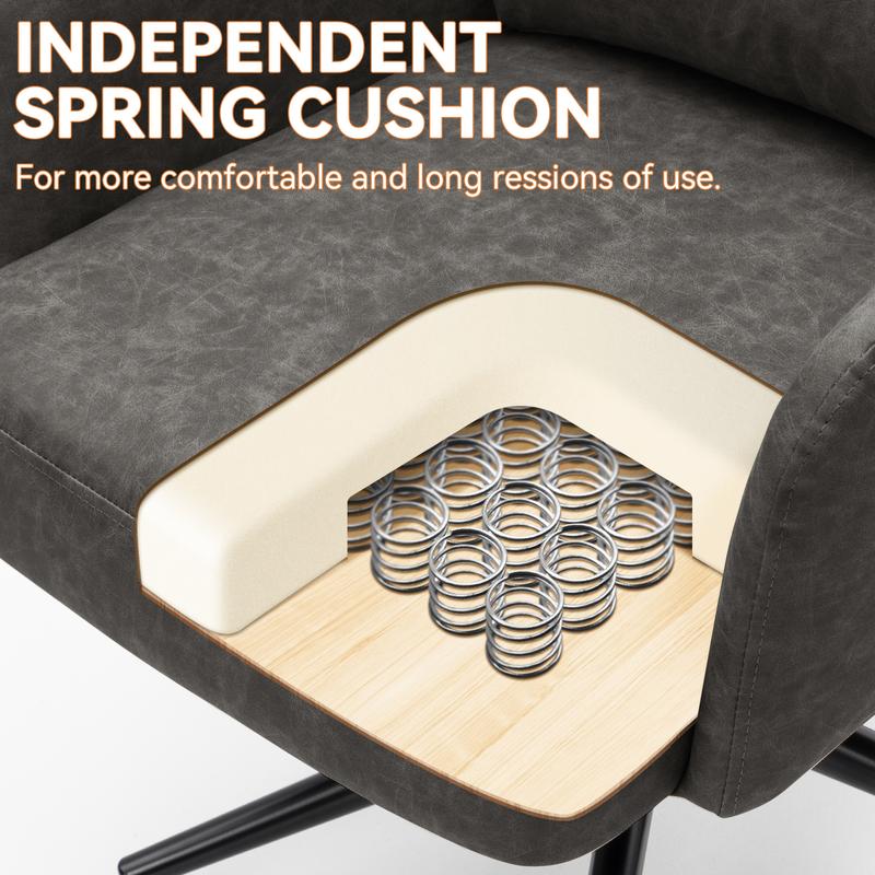 BaliaaFurniture PU Leather Office Chair, Computer Chair,Managerial Executive Office Chair, Criss Cross Chair Wheels Swivel Chair with Leg Rest and Lumbar Support