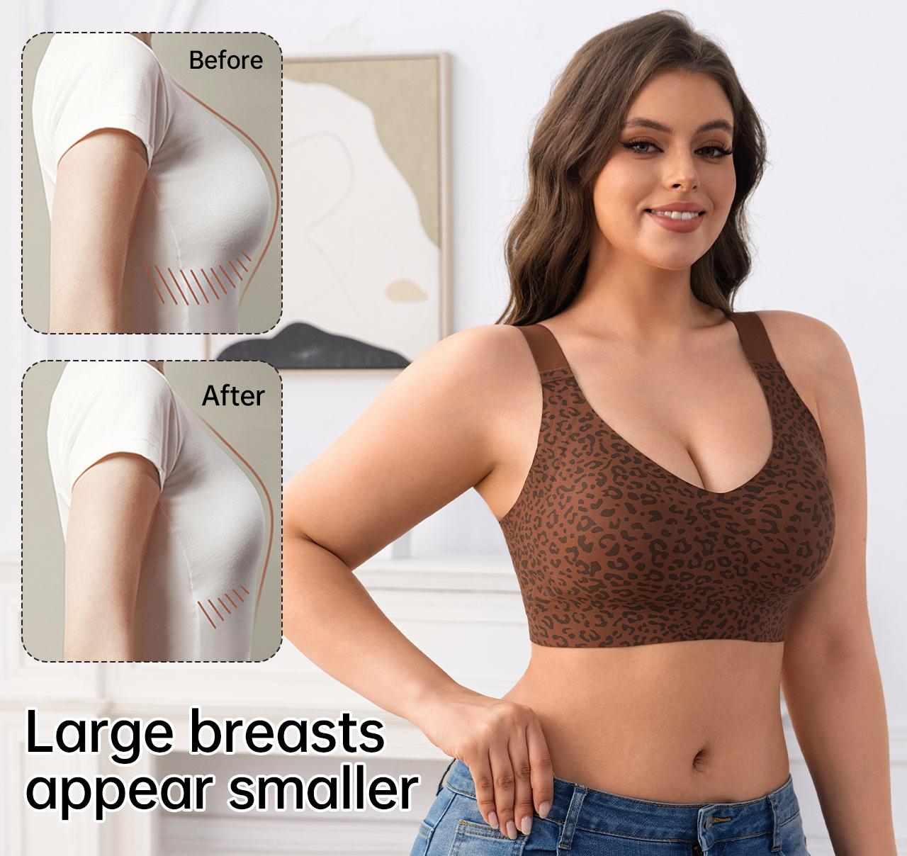 Aubrasen Women's Full Coverage Wireless Jelly Bra - Leopard Print, Smooth Seamless Sculpting, Push-Up, No-Underwire, Comfortable Fit, Everyday Wear Bra