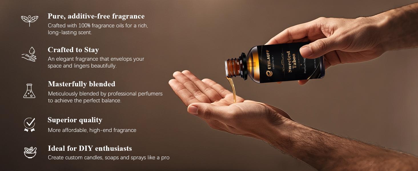 ETHLAUFF Premium Fragrance Oil 3.38FL.OZ - Birchwood Oud / Scotch Wiskey / Galactic Skies / Sweested Taboo, Expertly Layered Aroma Notes for Candle Making Soap Making & Diffusers