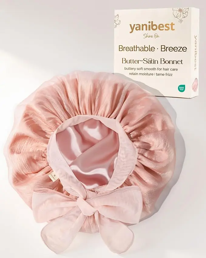 YANIBEST Breathable Soft Silk Bonnet for Night Sleep, Breeze Satin Hair Wrap with Tie Band, Anti-Frizz Accessory for Curly Hair, Bonnet Silk