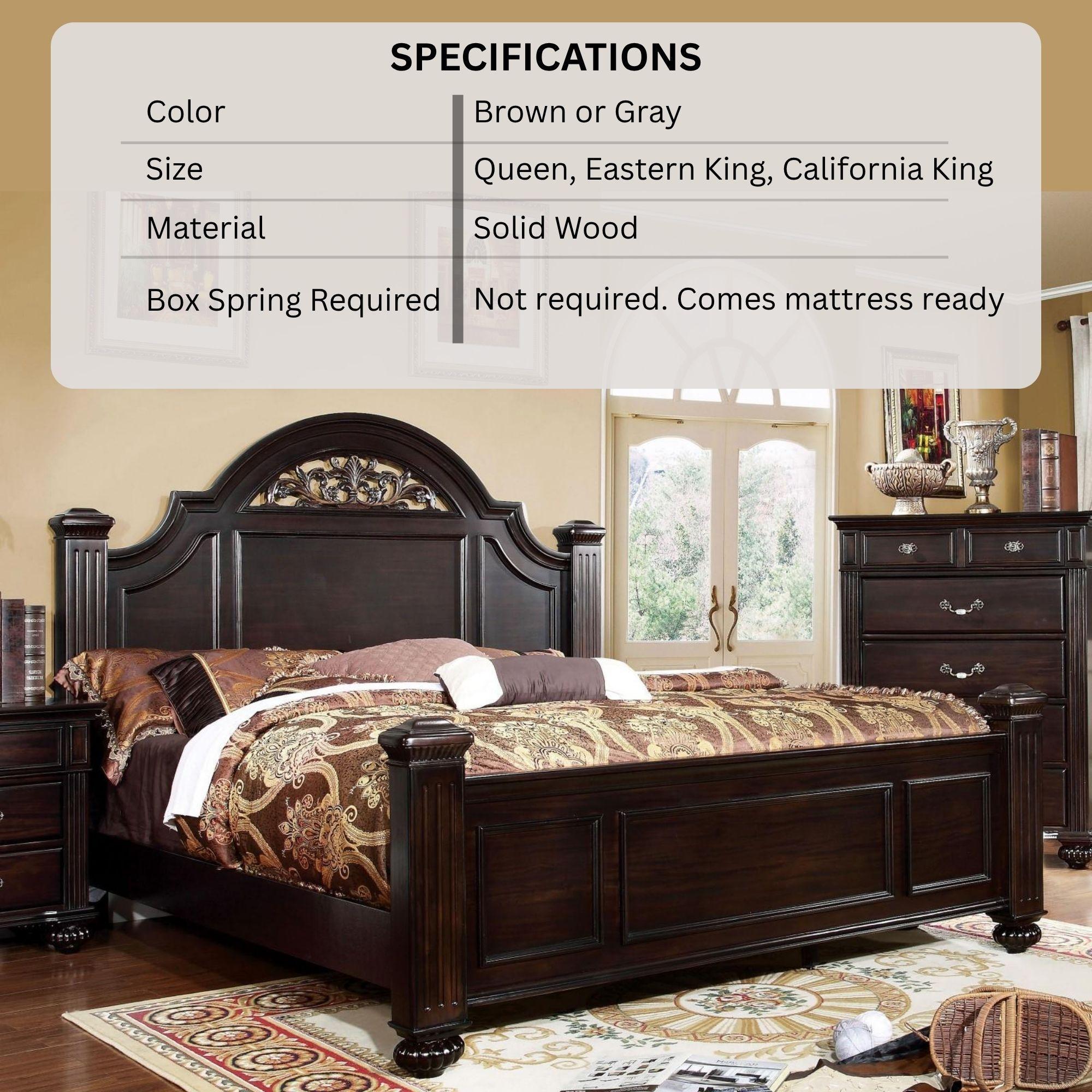 Syracuse Traditional Panel Bed with Carved Floral Accents, Fluted Posts & Wood Veneer Frame – Available in Dark Walnut or Gray – By FOA Syracuse Traditional Panel Bed with Carved Floral Accents, Fluted Posts & Wood Veneer Frame – Available in Dark Walnut or Gray – By FOA