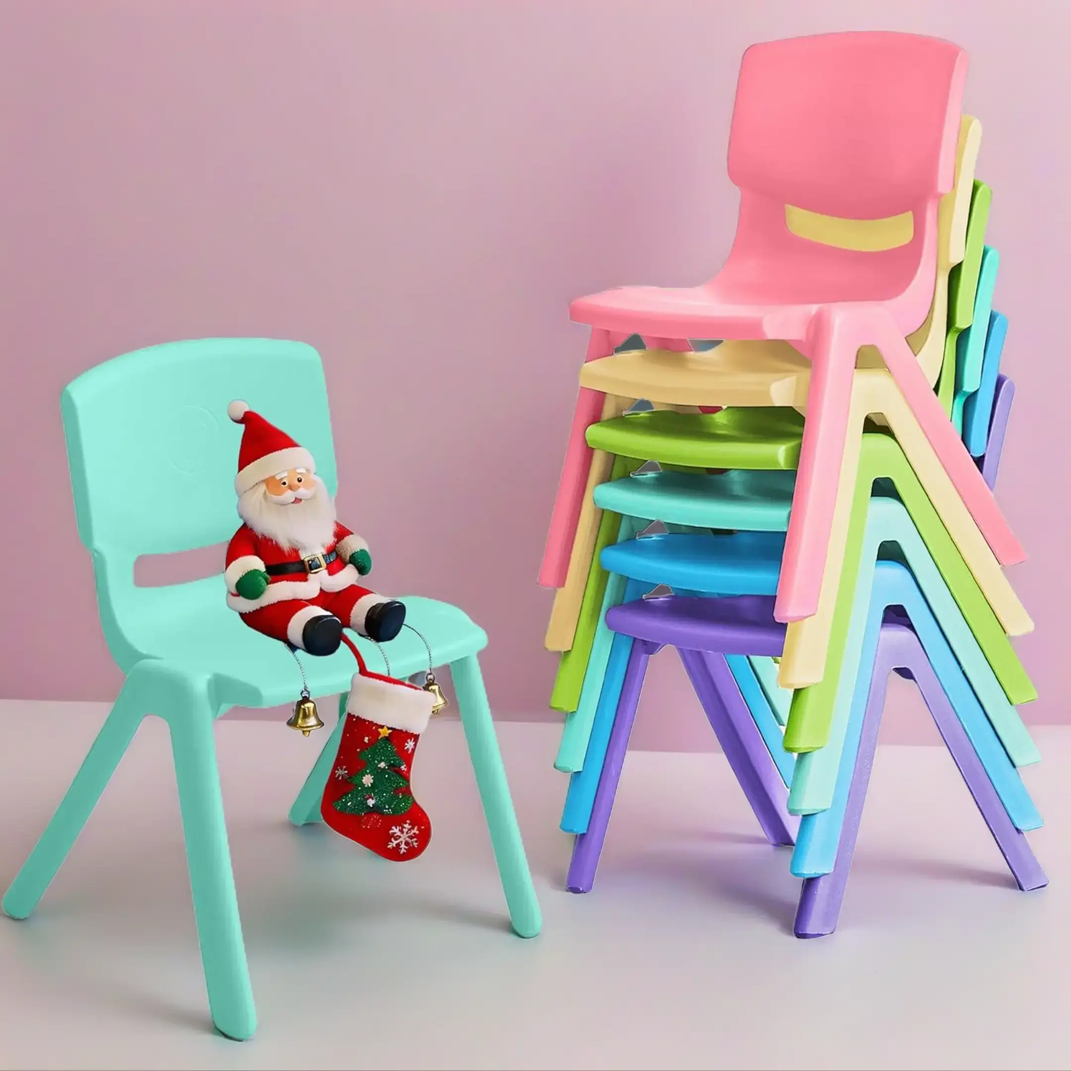 Stackable Kids Plastic School Chairs - 6/12Pcs, 11in Seat, Colorful Flexible Interior Furniture for Toddlers, Daycare (Light Colors-6PCS)