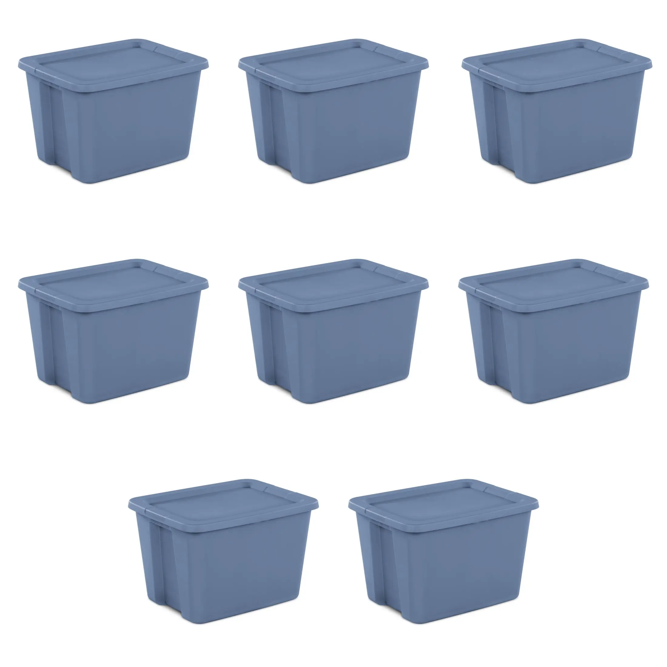 Sterilite Large Storage Bin, 18 Gallon Durable Plastic Storage Tote with Snap-On Lid, 8 Pack