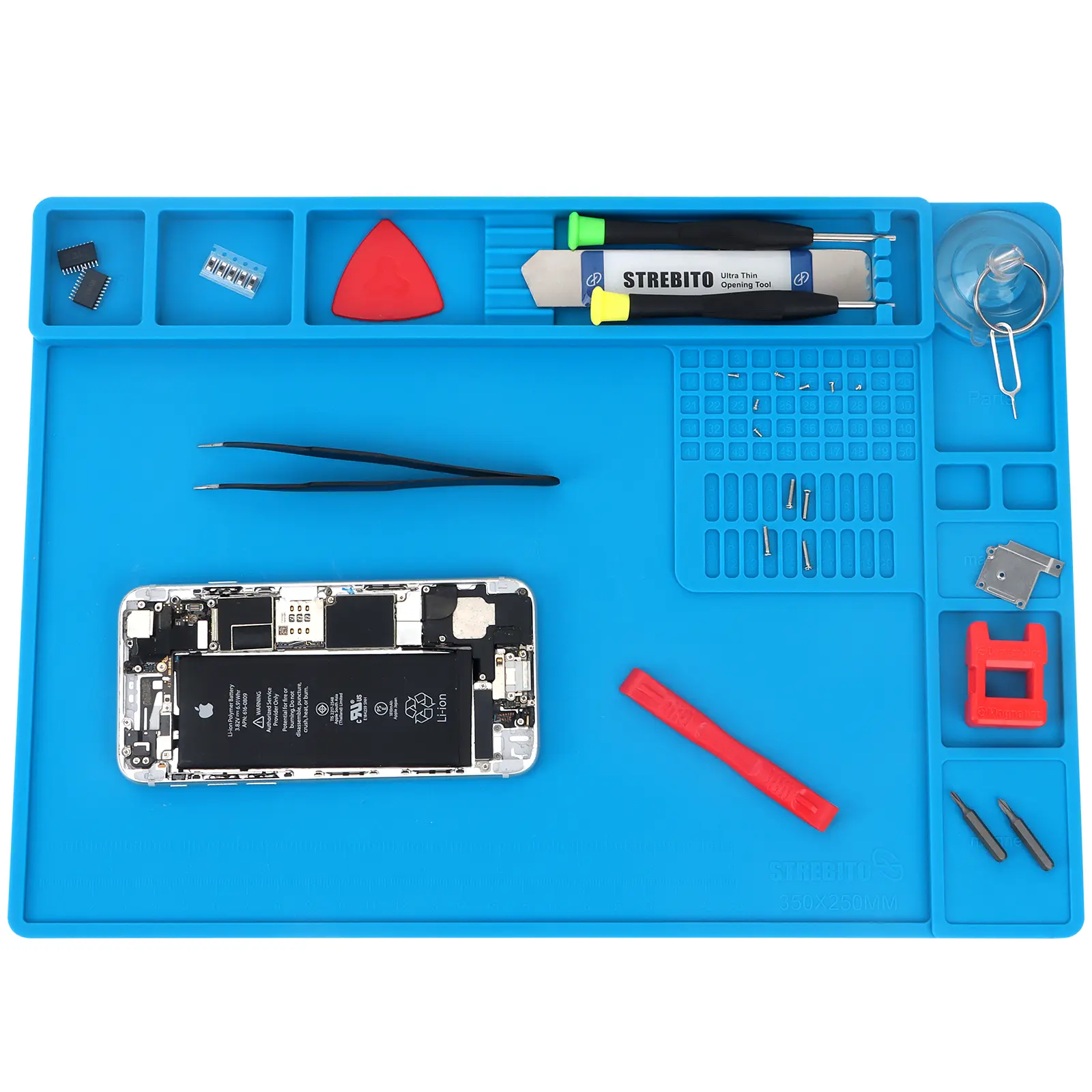Heat Resistant Silicone Soldering Mat, Up to 932°F Heat Tolerance, Magnetic Design for Screws & Tools, Repair Work Pad for Phone & Watch Electronics Maintenance, Mat Pad, Grid Slots