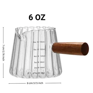 1Pc 180ml Heat-Resistant Glass Coffee Cup with Wooden Handle, Mini Espresso Mug, Milk & Coffee Measuring Cup for Home Kitchen
