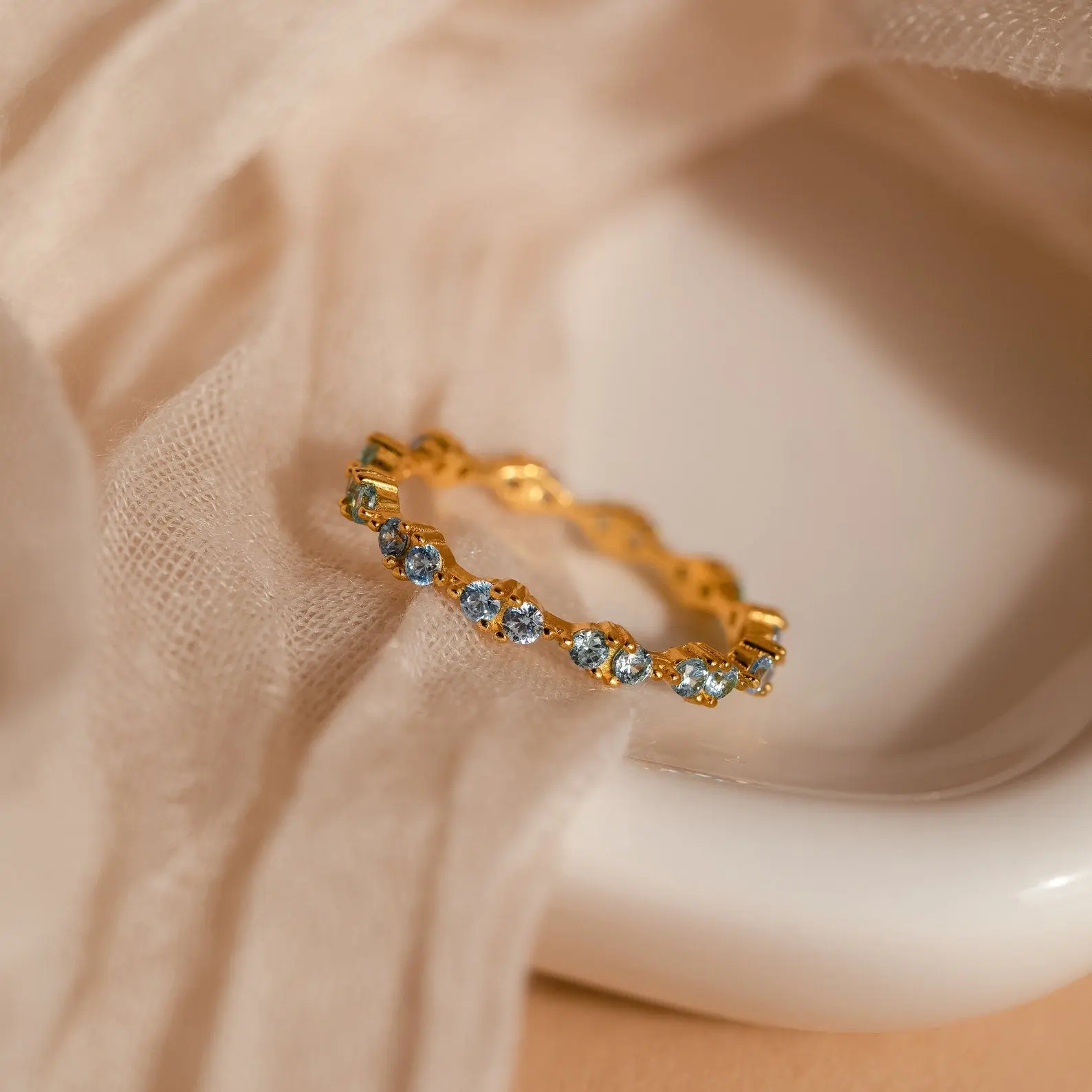 Aquamarine Eternity Ring by Caitlyn Minimalist - Dainty Blue Gemstone Promise Ring in Gold - Minimalist Turquoise Stacking Ring - Birthstone Jewelry - Gift for Mom 