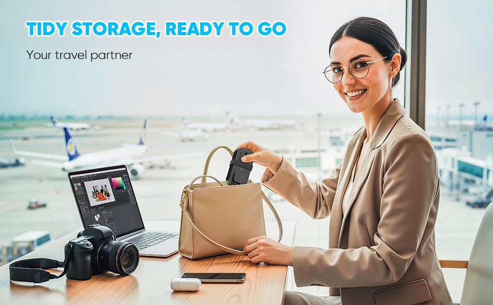 7-in-1 Power Strip with Switch-Cruise-Approved Travel Power Strip – POWSAF 20W Fast Charging 3 USB, 2 Three-Prong & 2 Two-Prong Outlets, No-Surge Extension with Cord Wrap & Strap for Hotel, Cruise & Travel