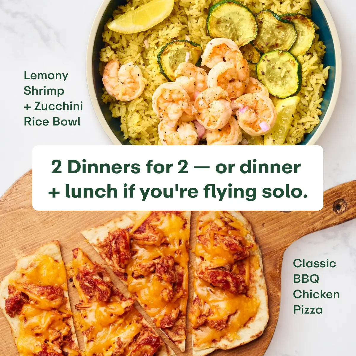 Hungryroot Healthy Weeknight Dinners | 2 Recipes | BBQ Chicken Pizza, Lemony Shrimp Bowl | 4 Servings