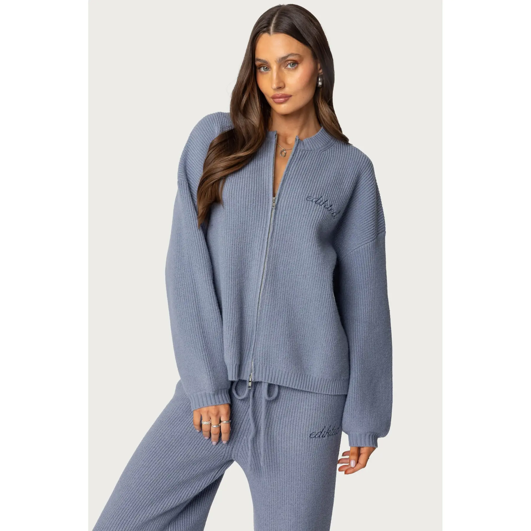 Kris Ribbed Knit Zip Up Sweater