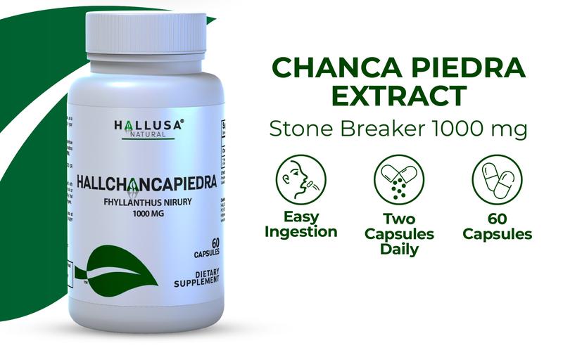 HALLUSA NATURAL Hallchancapiedra 1000 mg Supplement Pure Chanca Piedra for Kidney Stone Breaks 60 Capsules Gluten Free GMO Free Sugar Free US Made Edible Healthcare Dietary Supplement