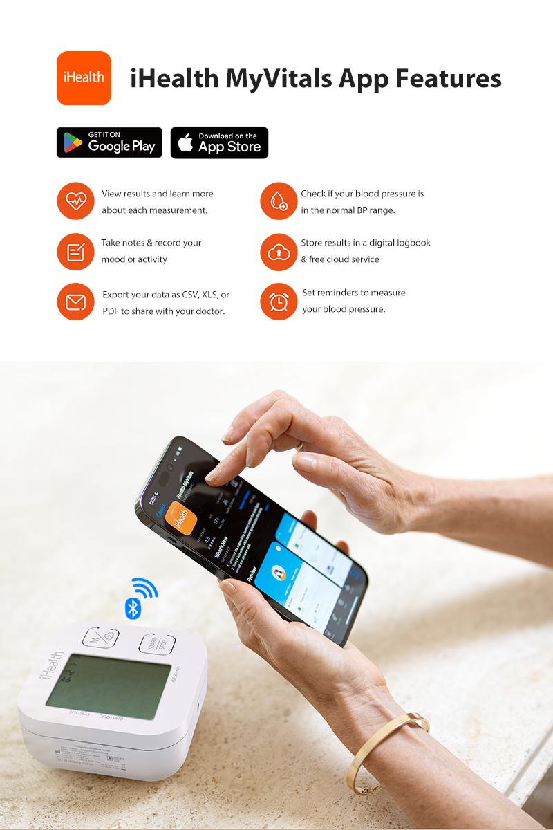 iHealth Track Smart Upper Arm Blood Pressure Monitor with Wide Range Cuff That fits Standard to Large Adult Arms, Bluetooth Compatible for iOS & Android Devices iHealth Track Smart Upper Arm Blood Pressure Monitor with Wide Range Cuff That fits Standard to Large Adult Arms, Bluetooth Compatible for iOS & Android Devices