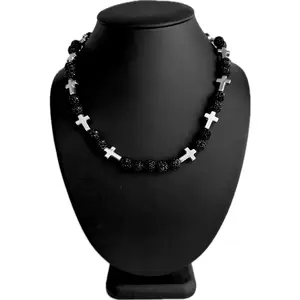 Iced Bling Disco Ball Rhinestone Bead Baseball Necklace Prayer Cross Collection Black Silver