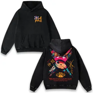 Retro Limited Tony Tony Chopper One Piece Vintage Unisex Oversized Anime Graphic Hoodie Trendy Y2K Acid Washed Double Printed Cotton Sweatshirt Streetwear Casual Apparel Top Outfit for Men Manga Game Movie Lover Gift For Fans Merch