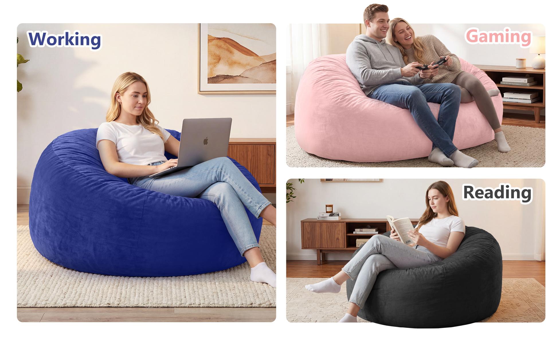 3FT/4FT/5'FT/Jumbo bean bag Lazy Sofa Beanbag Chair Extendable, Durable, Soft Memory Foam Furniture with Flannel Free Shipin USA