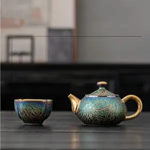 Mutated Glaze Seven‑Color Peacock Gold‑Plated Tea Pot, Xishi Style with Filter — Premium Gongfu Tea Set for Home or Office, Single Teapot