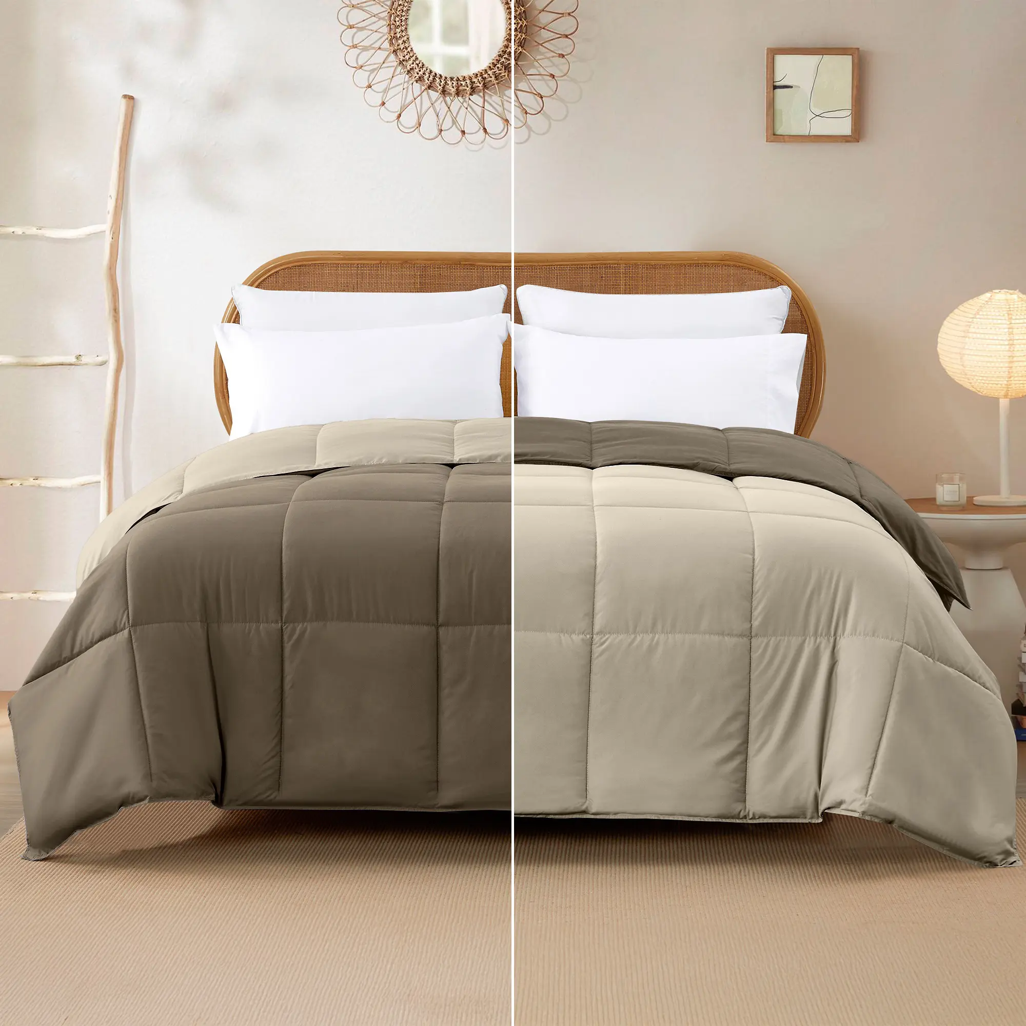 Modern Threads Soft Reversible All-Polyester Fill Duvet, 100% Polyester Down Alternative Comforter, Breathable Flat Weave Microfiber, Machine Washable, Stone & Champagne King/Twin Size Bedding