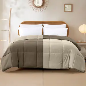 Modern Threads Reversible 100% All-Polyester Down Alternative Comforter, Breathable Flat Weave Microfibre, Machine Washable, Stone & Champagne King Size Duvet