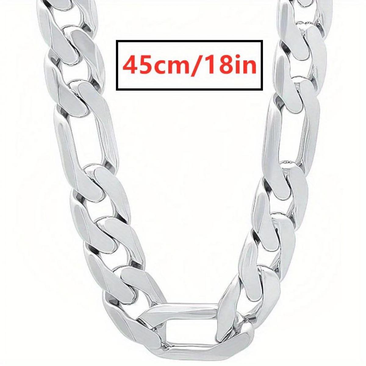 Silver Figaro Chain 925 Silver Plated Stish 12mm Men's Flat Figaro Link Chain Necklace men's accessories Festive Christmas couples gift High-quality souvenir,Gift for Him Silver Figaro Chain 925 Silver Plated Stish 12mm Men's Flat Figaro Link Chain Necklace men's accessories Festive Christmas couples gift High-quality souvenir,Gift for Him
