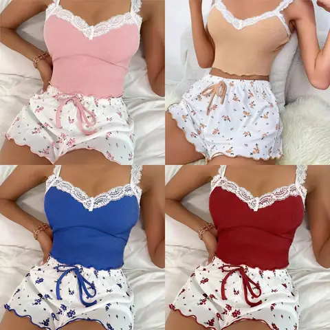 New Lace Trimmed Bandeau Top for Ladies, A Two-piece Set Featuring a Relaxed and Fitted Design, Suitable for Home Wear Sleepwear