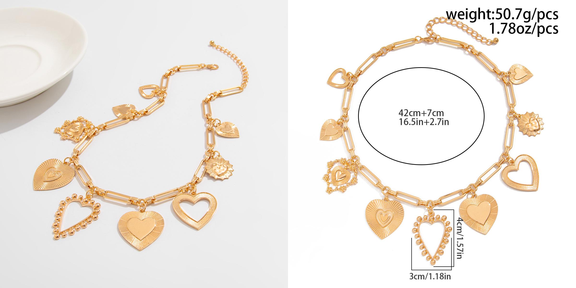 Mundoven Gold Big Heart shaped Necklace gifts for Women Vintage Statement Stackable Fashion Jewelry with 9 Unique Heart Pendants and Thick Paperclip Chain