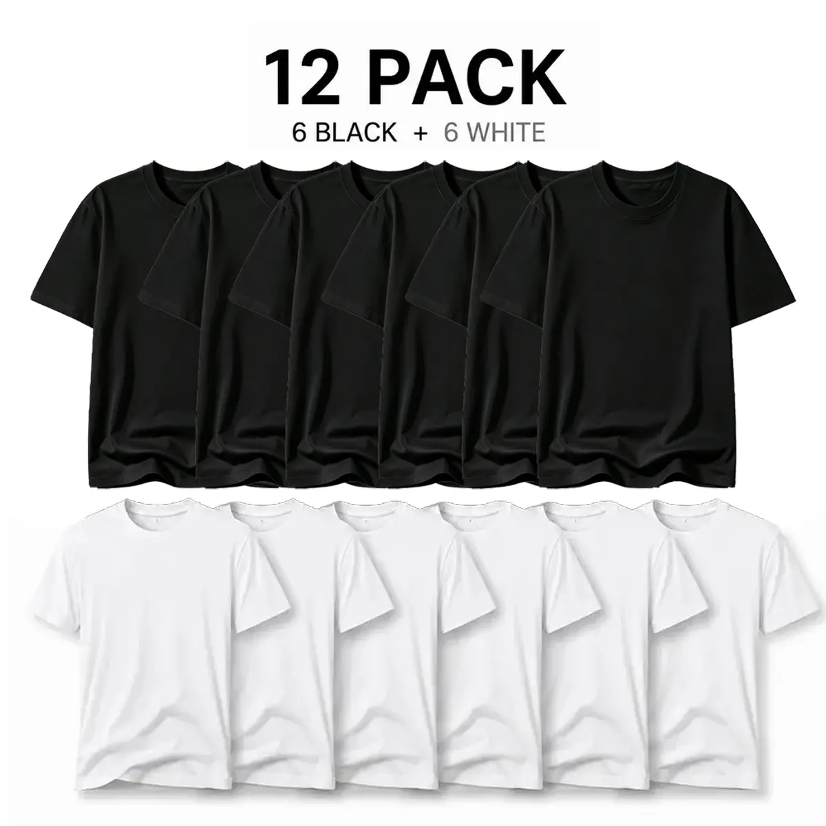 Men's 12-Pack Soft Cotton Blend T-Shirts, Unisex Vintage Retro Loose-Fitting Solid Plain Crew Neck Short Sleeve Streetwear Clothes, 6 Black+6 White Graphic Funny Casual Menswear Apparel