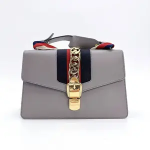 Pre-owned GUCCI canvas Crossbody Bags Grey Smooth Leather Small Sylvie Shoulder Bag