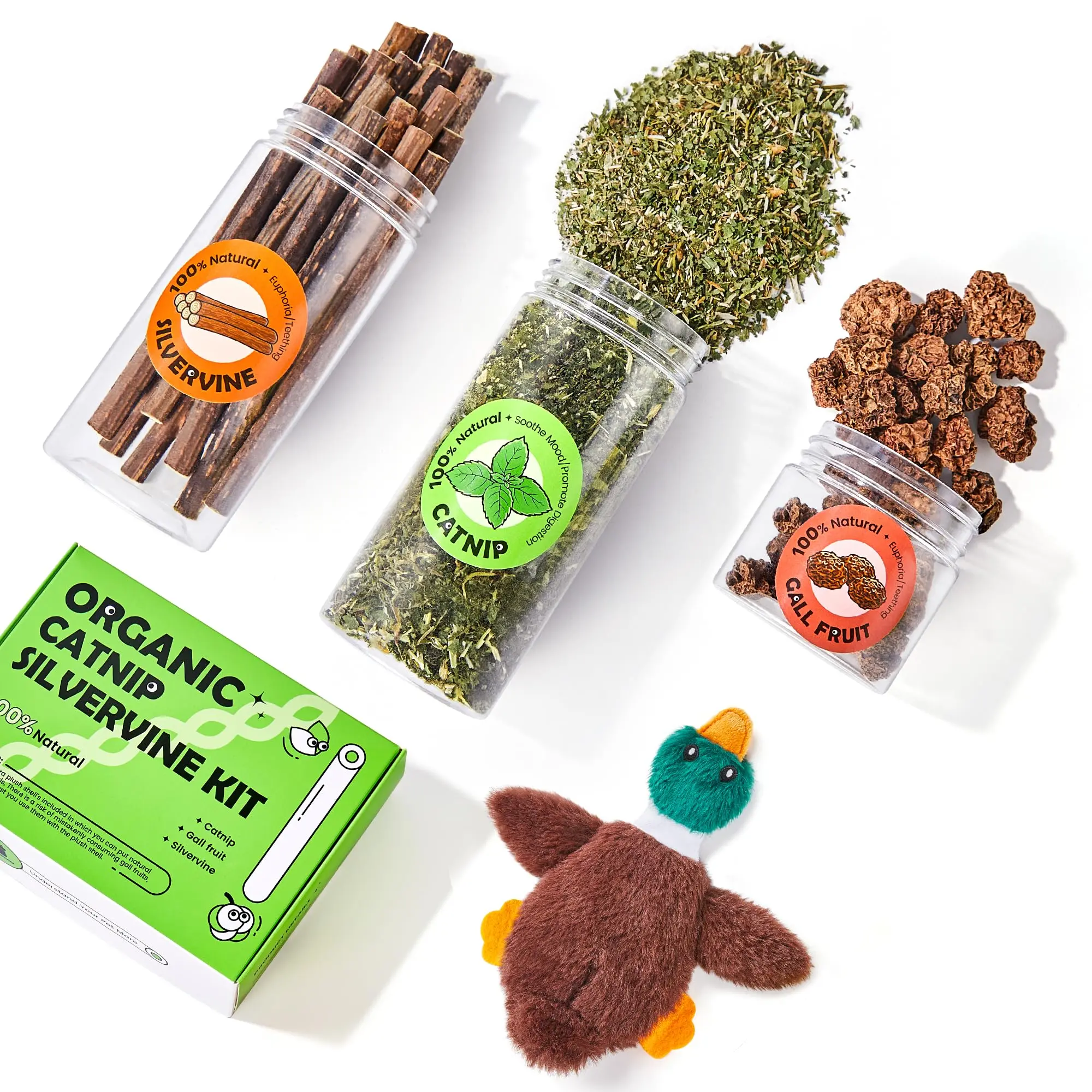 Potaroma Natural Catnip Silvervine Gall Fruit Cat Toys Set with Plush Shell, Organic Kitten Toys for Relaxing and Teething, Interactive Cat Kicker Toys Cat Treats (2.2" Dia Tubes) #SummerVibes #petlovers