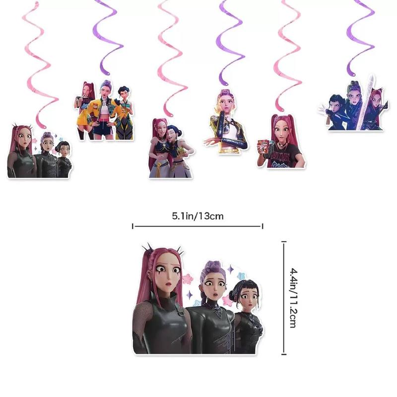 Kpop Birthday Party Decoration Set – Anime Demon Hunter Girls -Inspired Backdrop Banner, Balloons & Cake Toppers | Cool K-Pop Theme Party Supplies for Fans, Kids & Teens, Perfect Gift for K-pop Hunter Lovers