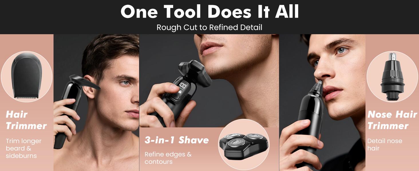 Akunbem Electric Razor for Men 3-in-1 Cordless Shaver 3-Blade Rotary Shavers Wet/Dry for Beard Nose & Face, IPX7 Waterproof Fast Charge Travel Trimmer Grooming Set ,Groin Hair Trimmer, Ball Trimmer for Men ,for Men & Bald Head Shaving,men shaver,2026 Akunbem Electric Razor for Men 3-in-1 Cordless Shaver 3-Blade Rotary Shavers Wet/Dry for Beard Nose & Face, IPX7 Waterproof Fast Charge Travel Trimmer Grooming Set ,Groin Hair Trimmer, Ball Trimmer for Men ,for Men & Bald Head Shaving,men shaver,2026