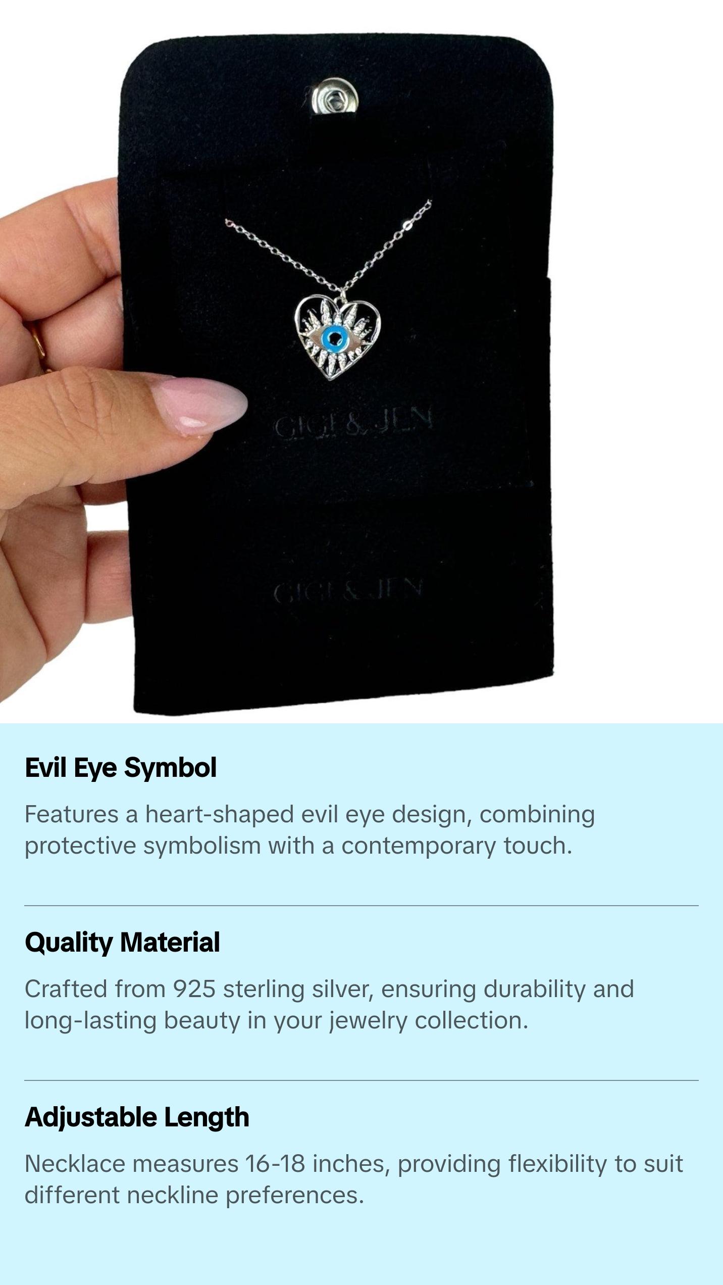 Heart Enamel Evil Eye Necklace - 925 Sterling Silver with Cubic Zirconia
