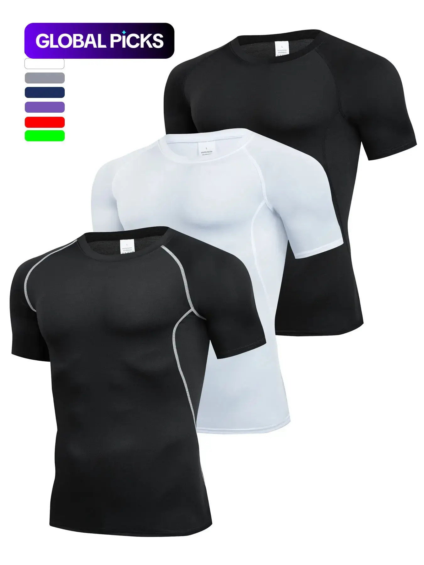 Men's Contrast Binding Round Neck Compression Sports Tee, Quick Drying Breathable Crew Neck Short Sleeve T-shirt for Running Gym Workout, Casual Sporty Top for All Seasons, Activewear, Fitness Sport Top