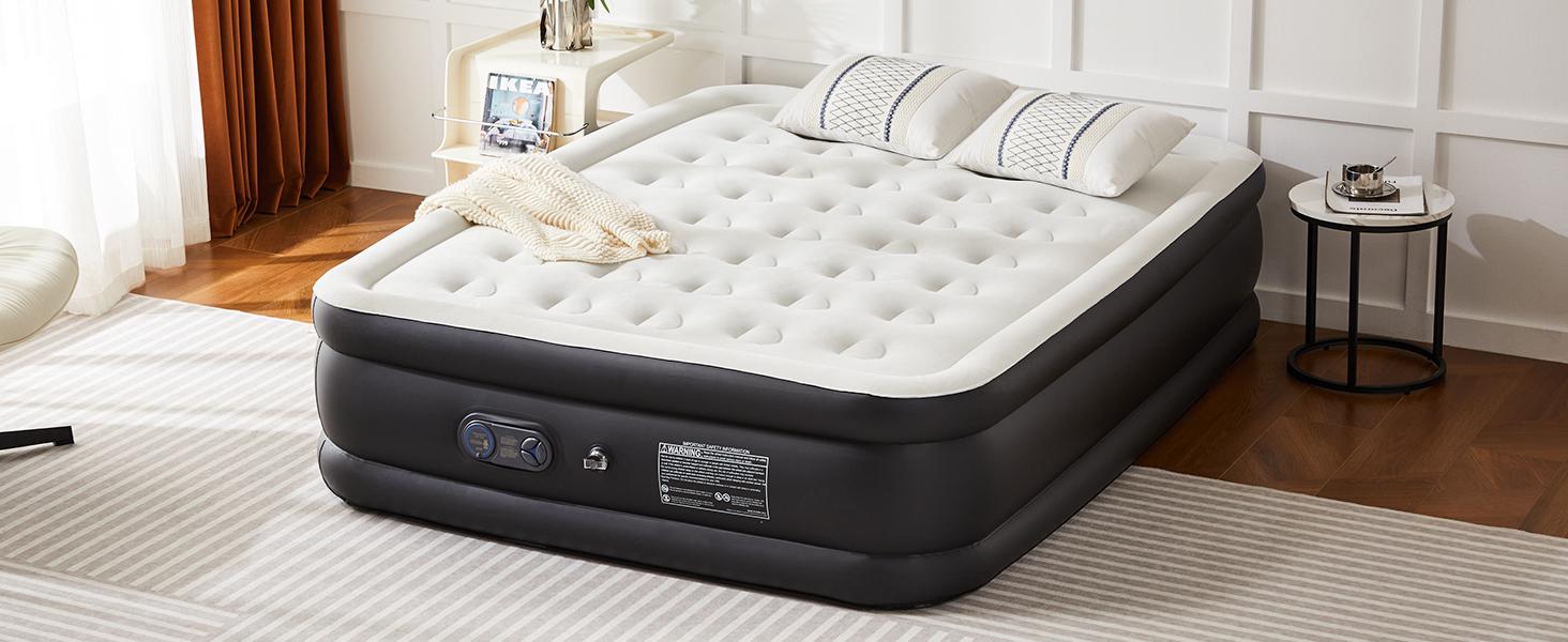 Inflatable Air Mattress with Built-in High-Capacity Pump, Double Height, Non-Slip Bottom, 660 lbs Weight Capacity, Portable Convenience for Home, Camping | Sports & Outdoor Camping Sleeping Gear