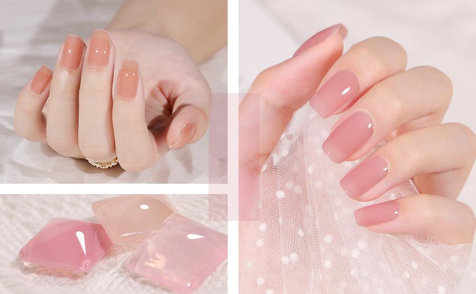 GAOY Pinkish Jelly Nude Pink Gel Nail Polish Set, 6 Transparent Sheer Colors Soak Off UV Light Cure Gel Polish Kit for Salon and Nail Art DIY at Home