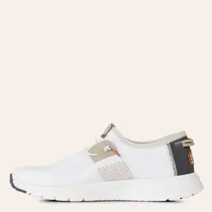 Hey Dude Men's Sirocco Stretch Sox White & Tan Moc Toe Shoes with Soft Mesh, Lightweight Sole, and Padded Ankle Collar for Comfort