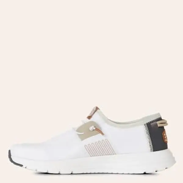 Hey Dude Men's Sirocco Stretch Sox White & Tan Moc Toe Shoes with Soft Mesh, Lightweight Sole, and Padded Ankle Collar for Comfort
