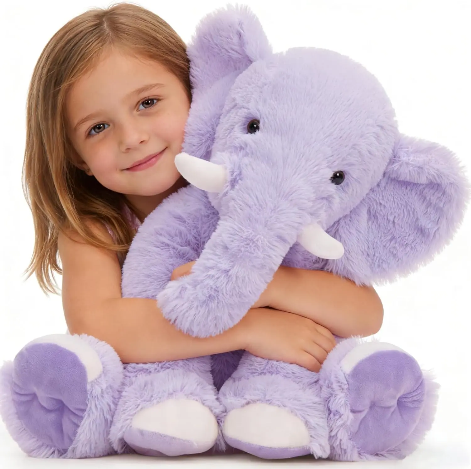 Tezituor 20Inch Giant Purple Elephant Plush Toy, Soft Cuddly Stuffed Animal for Kids, Cute Baby Elephant Pillow Doll, Birthday Gift for Girls & Boys