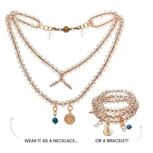 Katia Designs All is Well Heart Crystal Boho Wrap - Elegant Necklace with Heart Crystals in Gold Silver & Teal Colors Magnetic Clasp Healing Jewelry S/M 14" or M/L 15" Sizes