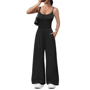 Ekouaer Jumpsuits for Women Sleeveless Spaghetti Strap Womens Jumpsuit One Piece Wide Leg Summer Romper With Pockets 2026