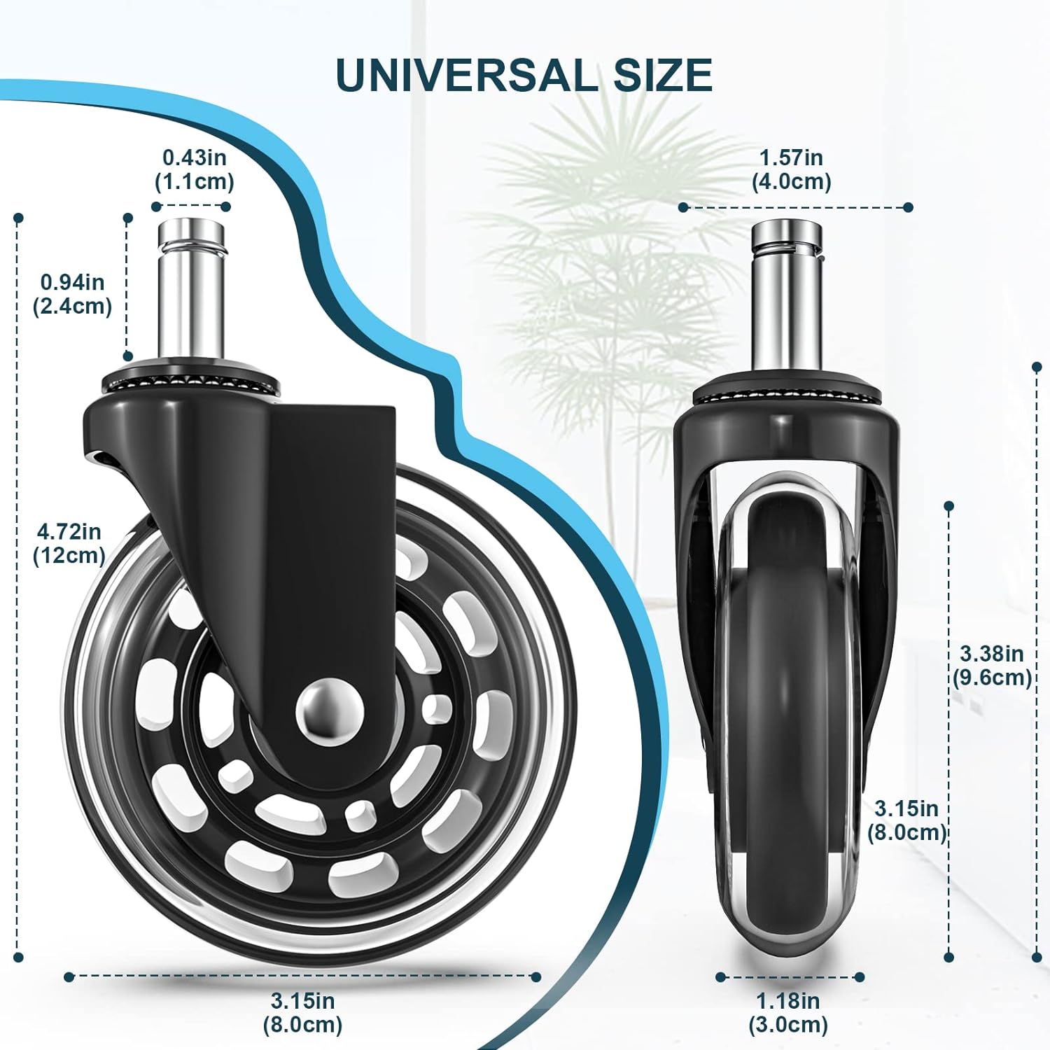 Office Chair Wheels Replacement Rubber Caster Set of 5 for Hardwood Floors & Carpet 3" Rollerblade Heavy Duty Casters Universal Fit Smooth Rolling Protect Flooring Office Chair Wheels Replacement Rubber Caster Set of 5 for Hardwood Floors & Carpet 3" Rollerblade Heavy Duty Casters Universal Fit Smooth Rolling Protect Flooring