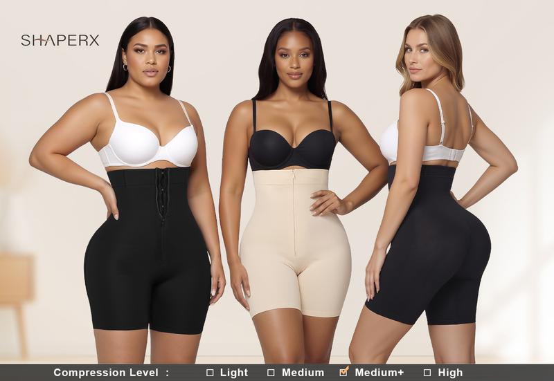 SHAPERX High-Waisted Shapewear for Women Tummy Control Zip-Up Easy-On Seamless Shorts Underwear