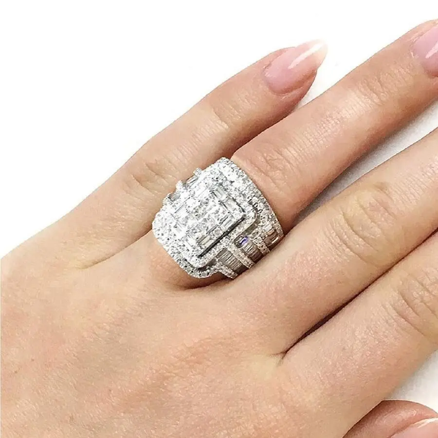 Luxury S925 Wedding Rings Set for Women - Exaggerated Couple Rings for Engagement and Personal Fashion, Daily Occasion Wear