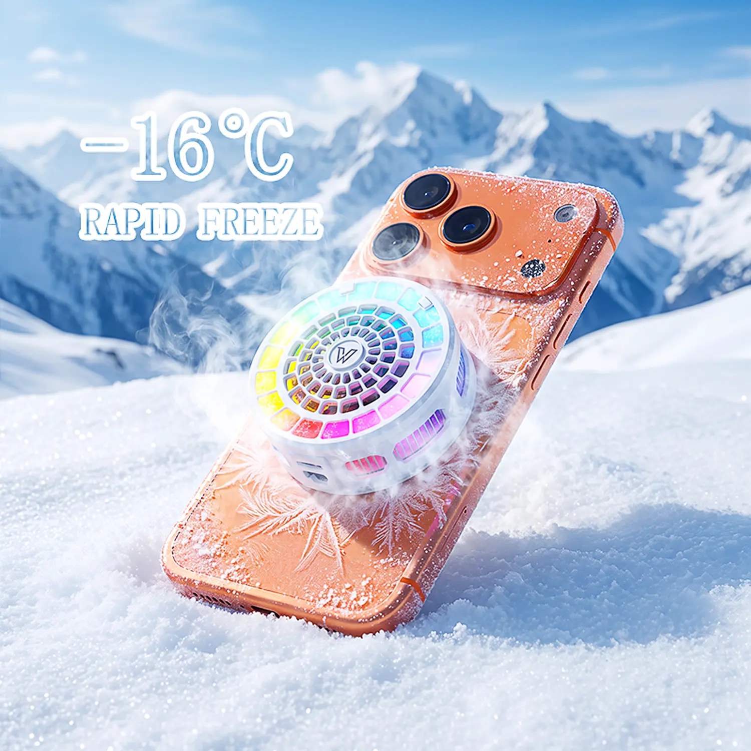 Magnetic Semiconductor Phone Cooler with Type-C, Dual-Core Overclock RGB Light Bar, Temp Display, Low-Noise USB Fan for Gaming, Live Streaming, MagSafe-Compatible iPhone & Android Devices