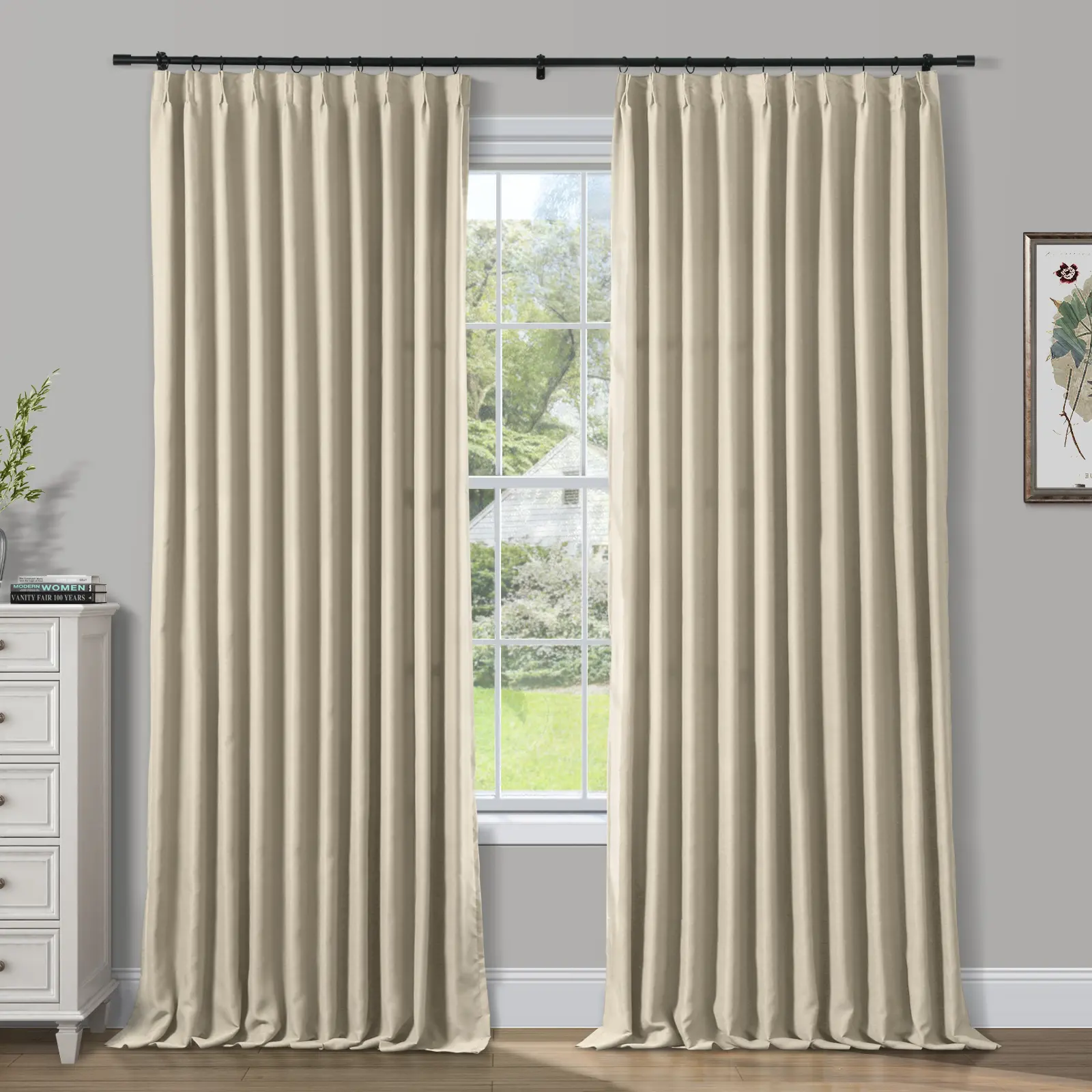 TWOPAGES Atlanta 100% Polyester Pinch Pleat Single Panel Blackout Curtains - Thermal Insulated, Indoor Home Drape for Bedroom & Living Room, Blackout Covers