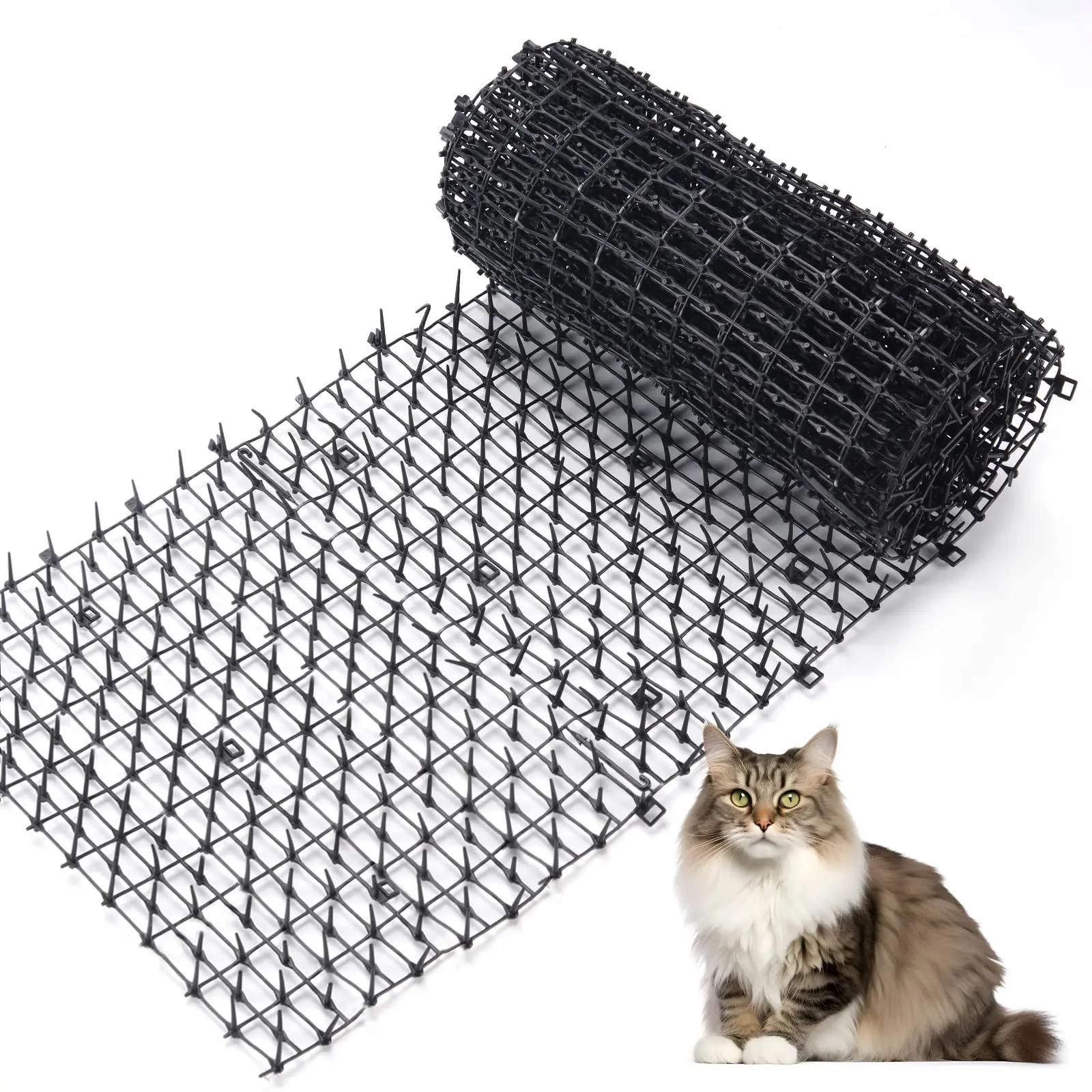 Humane Cat Scat Mat with Soft Spikes - PP Plastic Pet Protective Barrier, Weather-Resistant Indoor-Outdoor Deterrent for Garden & Countertops