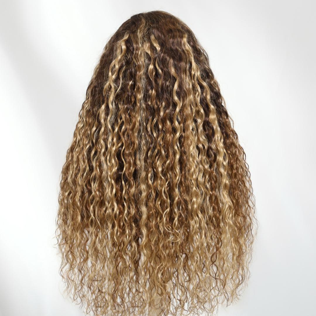 UNICE Wigs for Women, Ready to Wear 13x4 Pre-Cut HD Lace Frontal with Caramel & Honey Highlights, Heat Resistant Glueless Cap, 180% Density, Blonde Highlights, Female, Water Wave, 16-24 Inch, Pre-Cut Lace