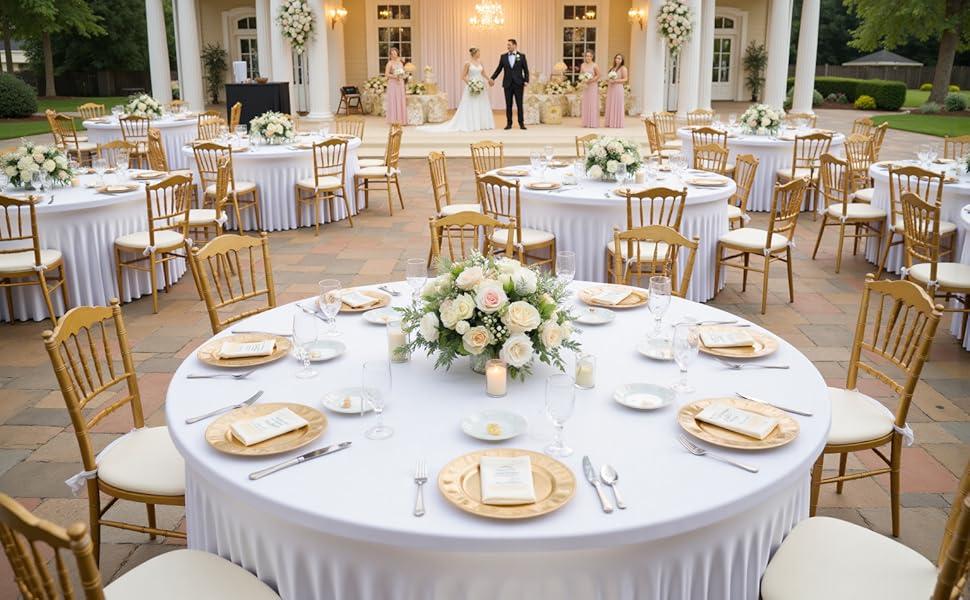 Round Spandex Tablecloth 60/72 Inch – Wrinkle Free Stretch Fitted Table Cover with Skirt for Wedding Birthday Banquet Valentine's Day Party Decoration