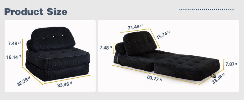 【Valentine’s Day Gift】 63.77" Boneless Foldable Sofa Bed by Neslako, Cloud Couch Sleeper Sofa with High Resilience Memory Foam, Removable Corduroy Cover, One Touch Folding Design, No Assembly