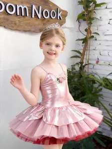 Pink Ballet Tutu Dress for Girls – Sparkly Shiny Leotard with Floral Applique & Layered Tulle Skirt – Perfect for Dance Recital, Birthday Party or Princess Costume