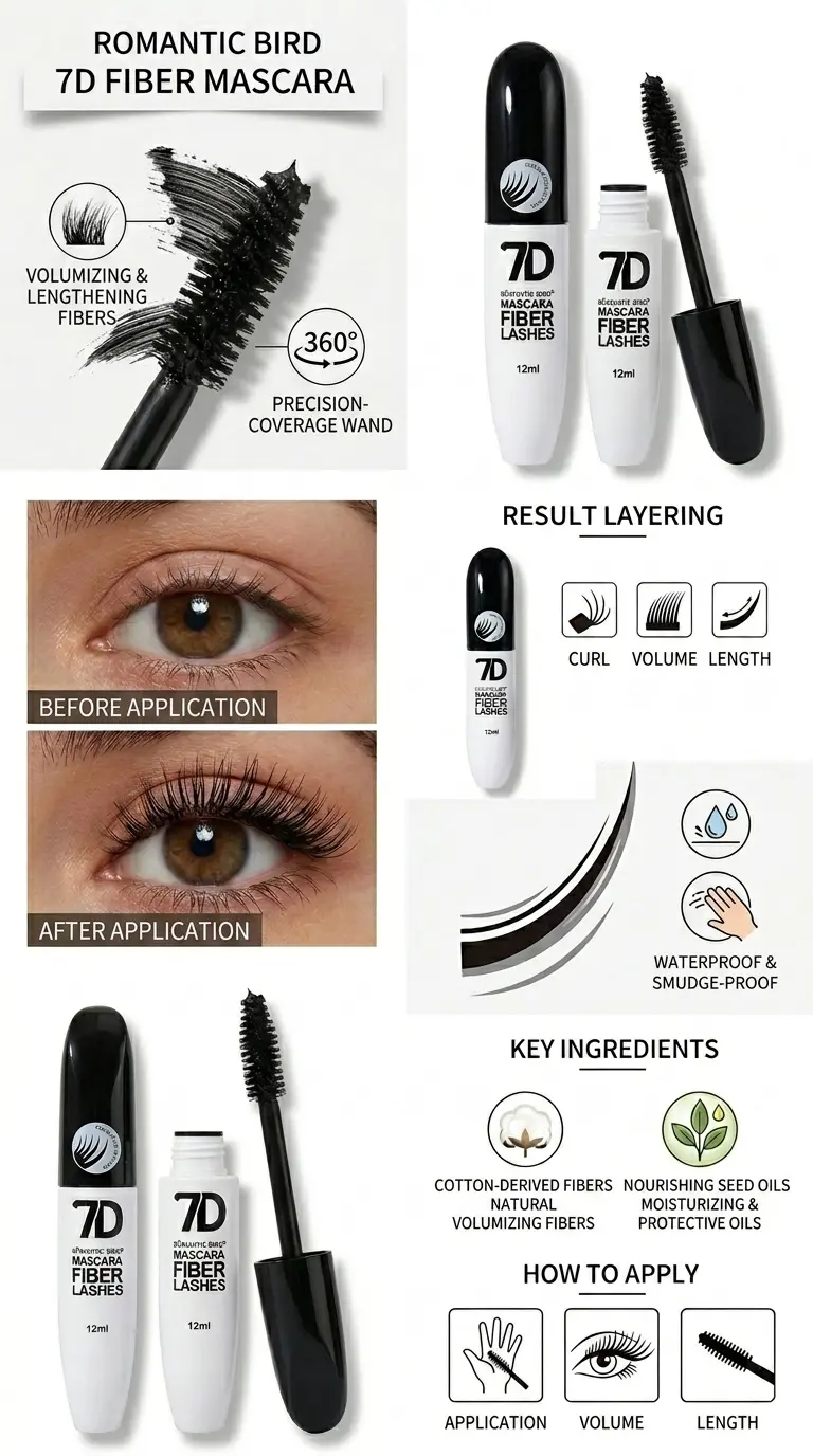 7D Silk Fiber Eyelashes Mascara for Adults - Longwear, Volume & Length Enhancing Mascara, 24-Hour Smudge-Proof Water Resistant, Buildable Spider Lash Look, Beginner Easy Application, Perfect Gift